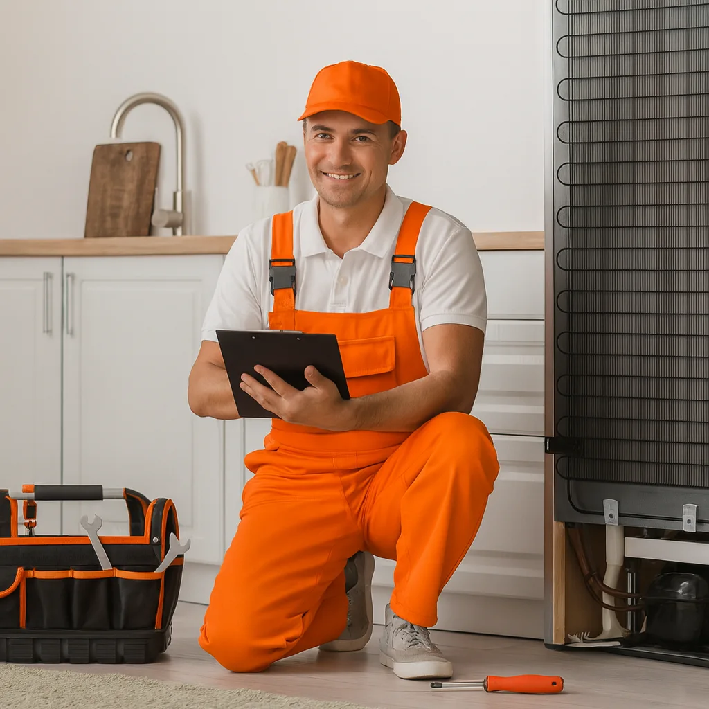 VoltFix technician in orange uniform providing appliance repair in San Antonio